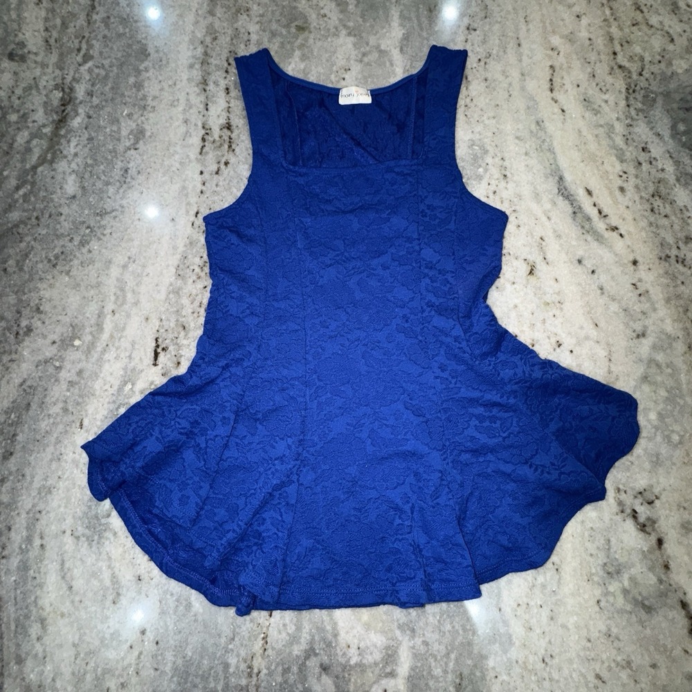 Mary Jane USA Women's XL Baby Doll Top Blue Floral Flare Fitted Y2K Preppy